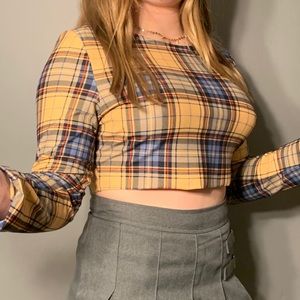 Vintage Cropped long sleeve Plaid Dress Shirt